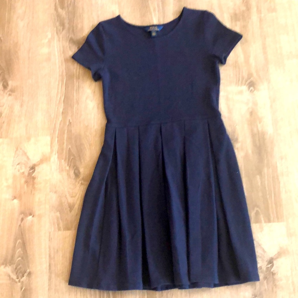 Girls XL Navy Blue Pleated Capped Sleeve Dress